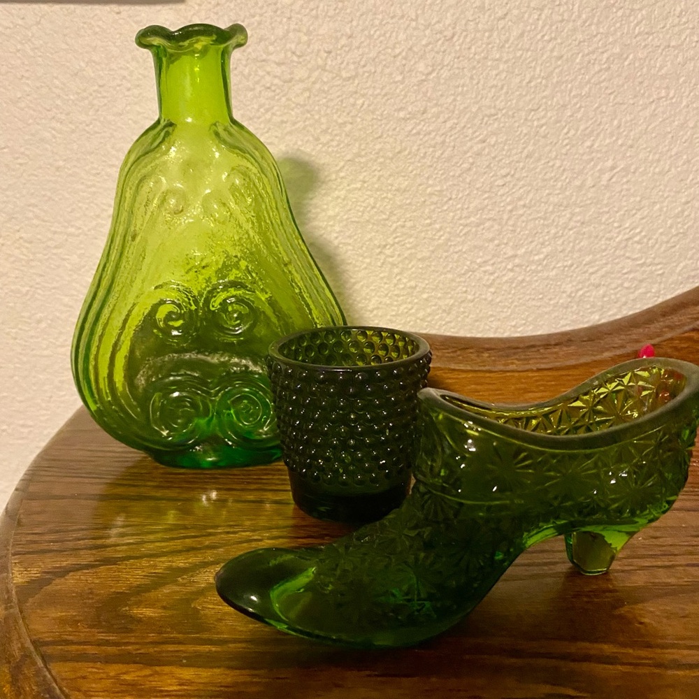 Vintage green glass items